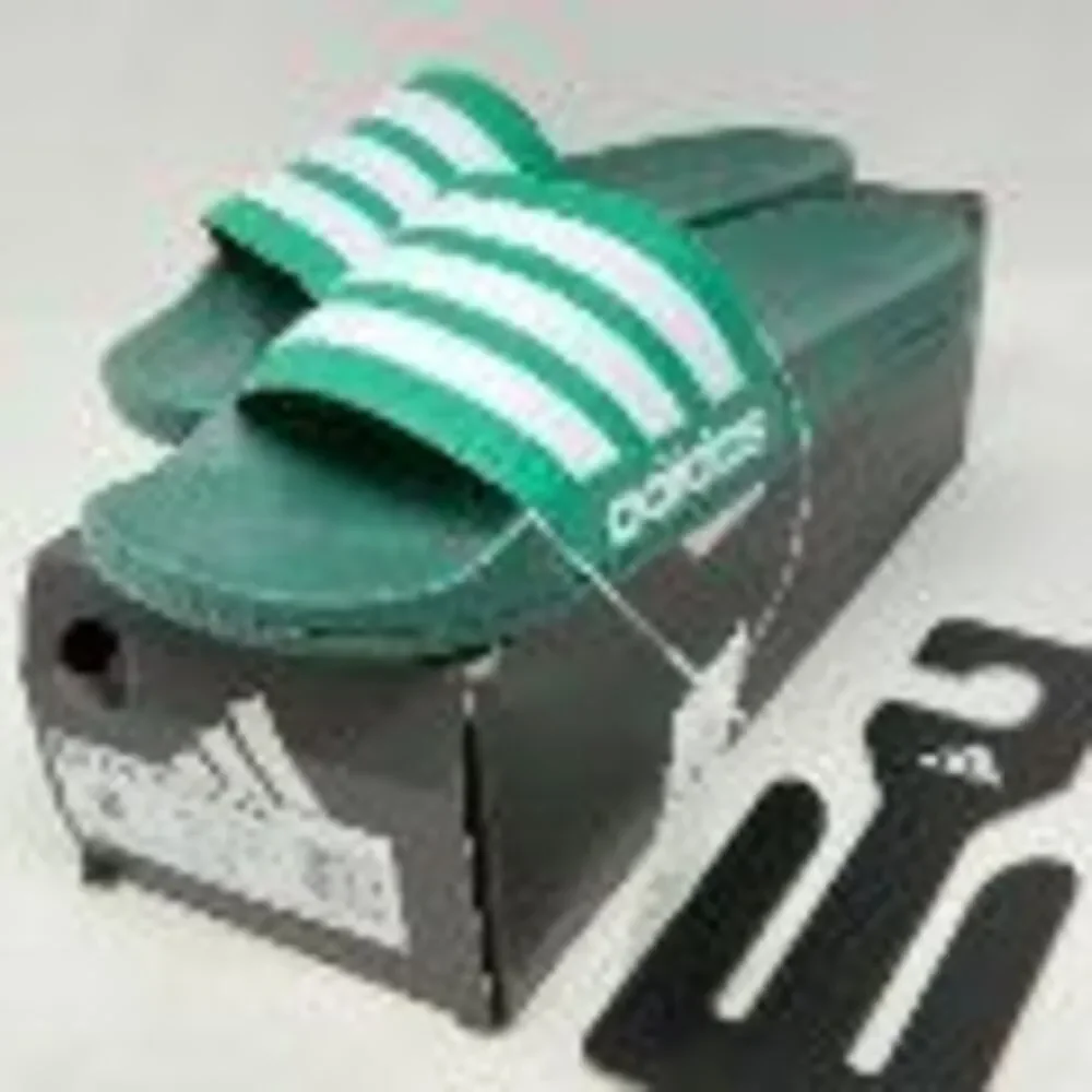 Adidas Adilette Shower Slides Men's US 9 Green White Striped Sandals GZ5922 NEW